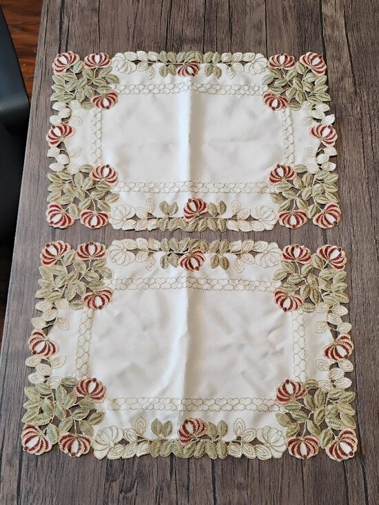 Vintage Other - Vintage Floral Embroidered Cutwork Placemats Cream Rose Lace Set of 2, Cottage